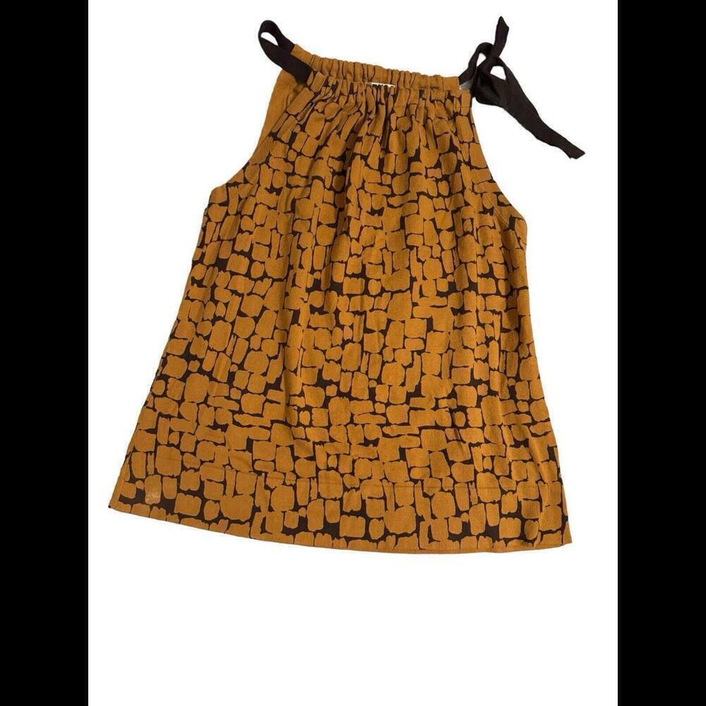 Merona Women Tank Top Sz XL Brown Abstract Animal Print Bow Tie Drawstring